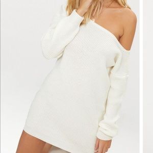 PrettyLittleThing white off the shoulder dress
